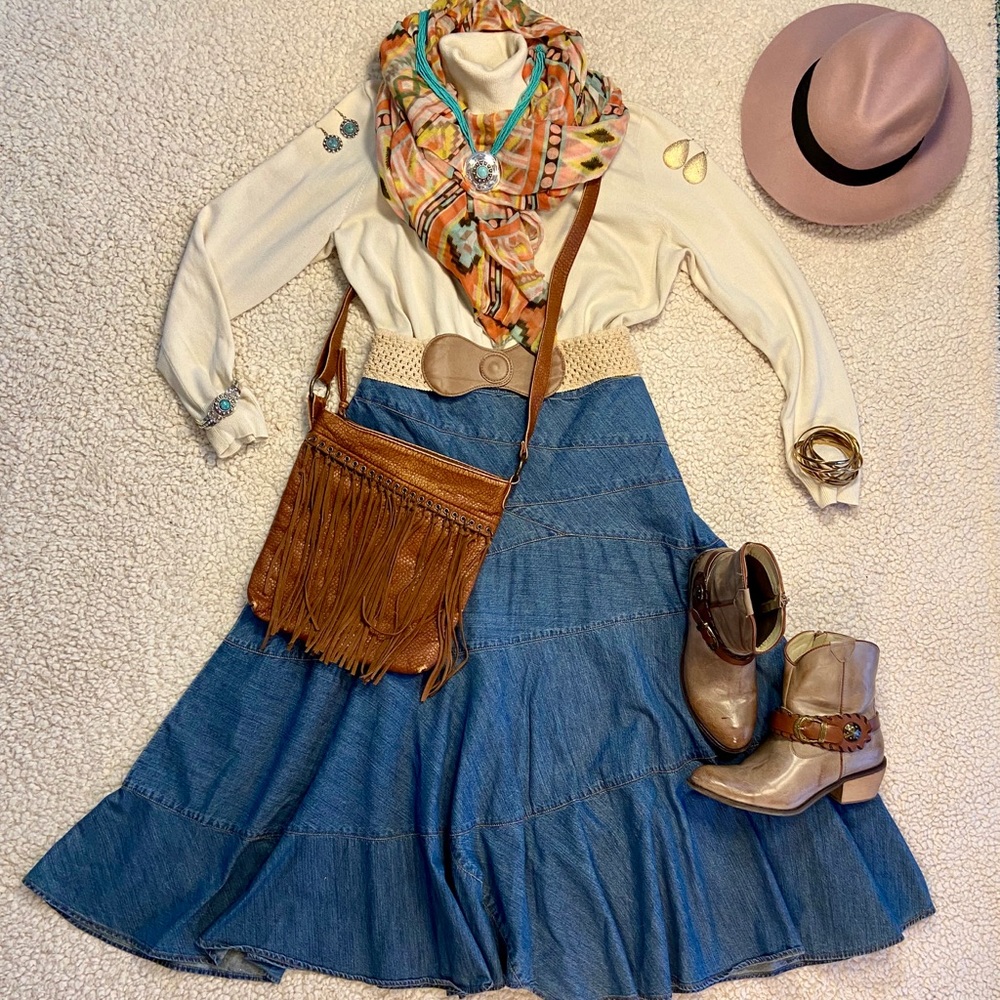 🤠Ralph Lauren Jean Co Flair Full Jean Skirt